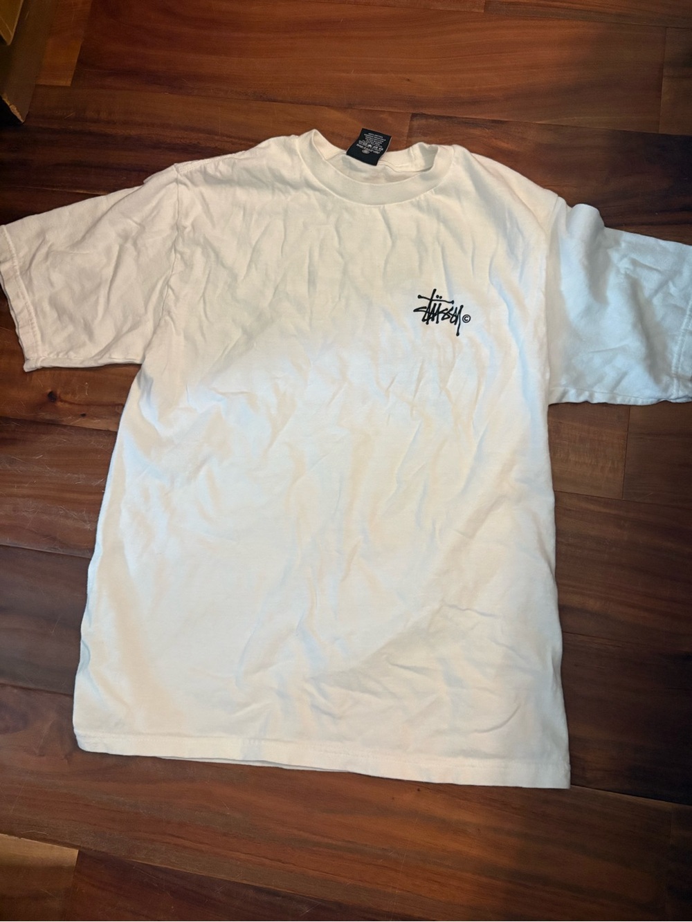 Stussy Basic Logo T Shirt Small White Black Big Back Graphic Streetwear (734)
